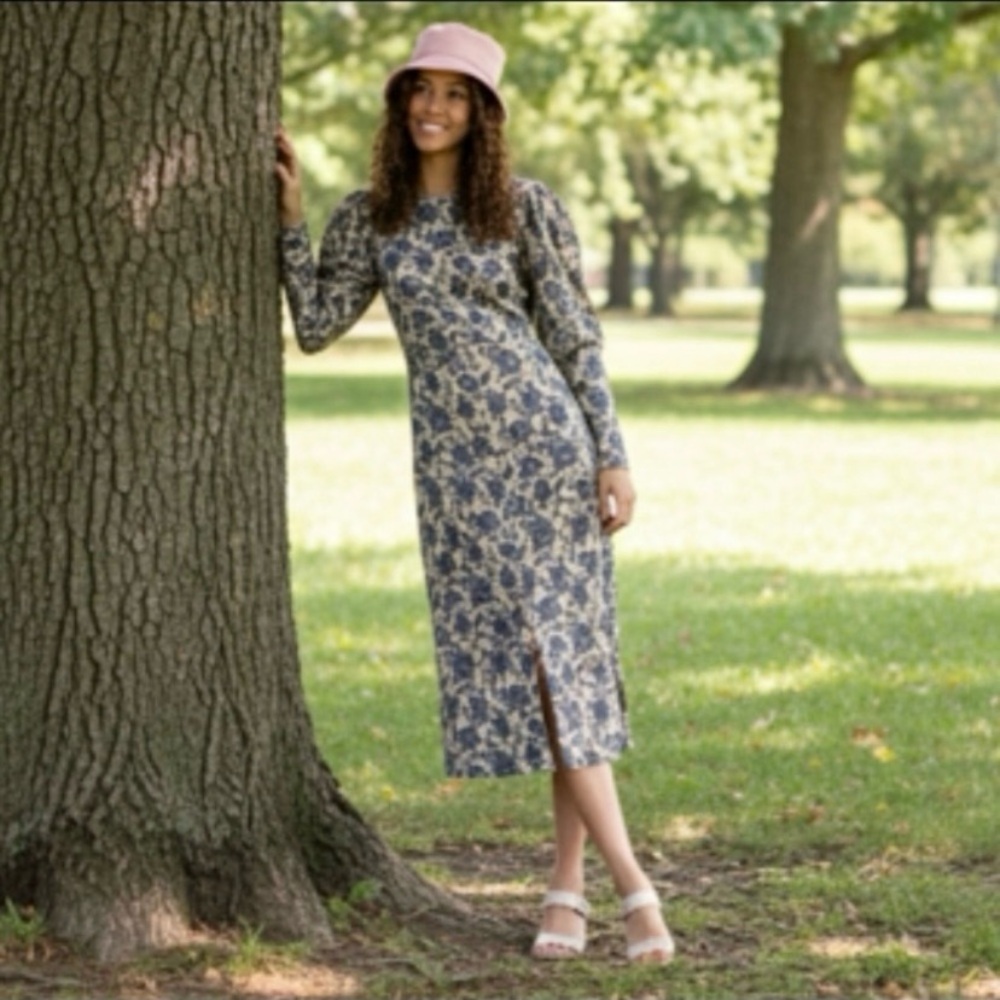Moon River Blue Floral Corduroy Dress By Anthropologie